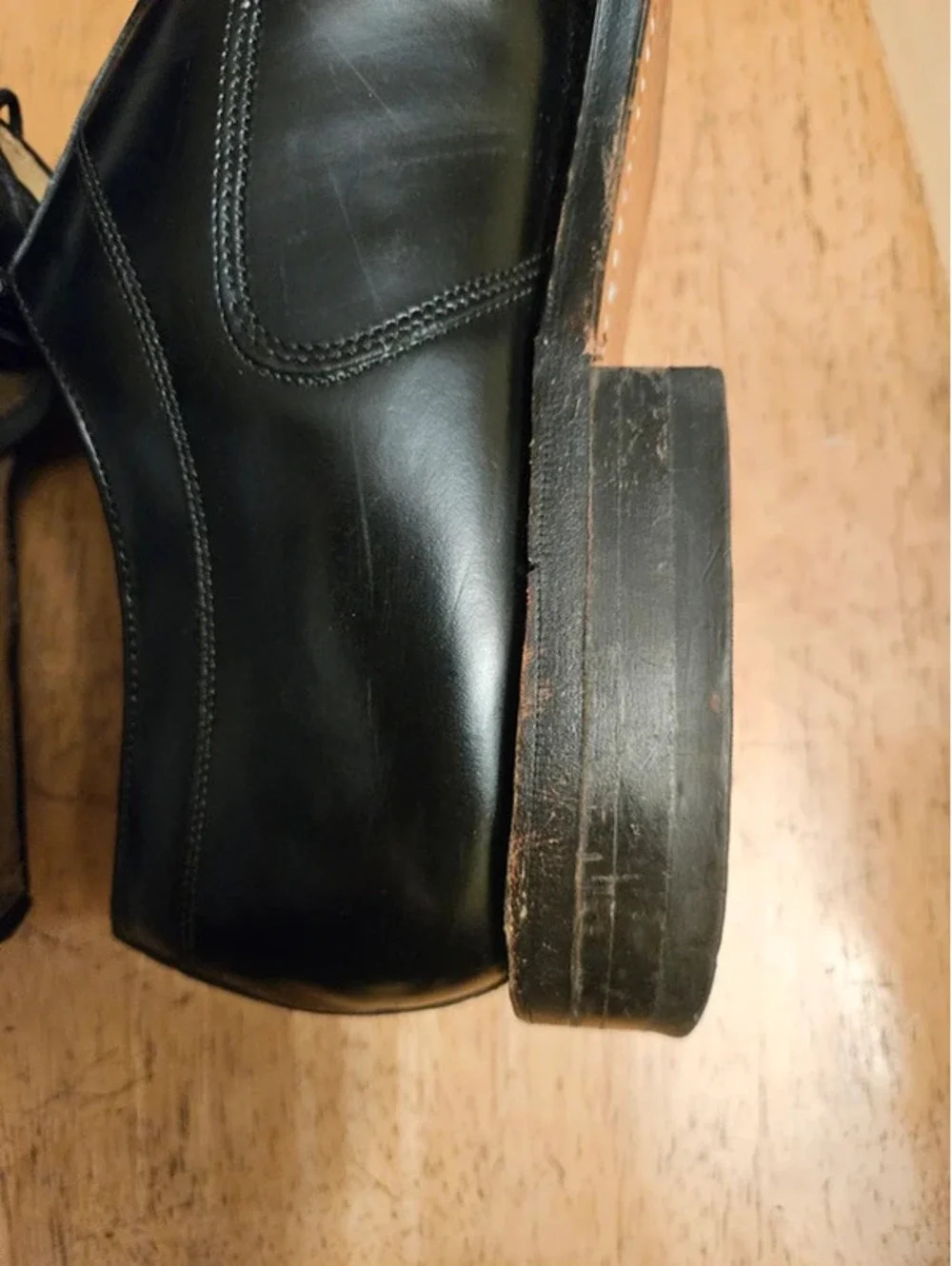 Johnston & Murphy Mens 10 D Black Leather Apron Toe Lace Up Dress Shoes
